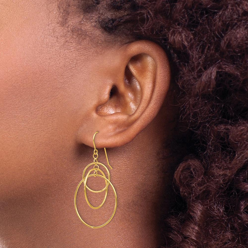 14K Yellow Gold Polished Circles Dangle Earrings - Bold Geometric Design by 0