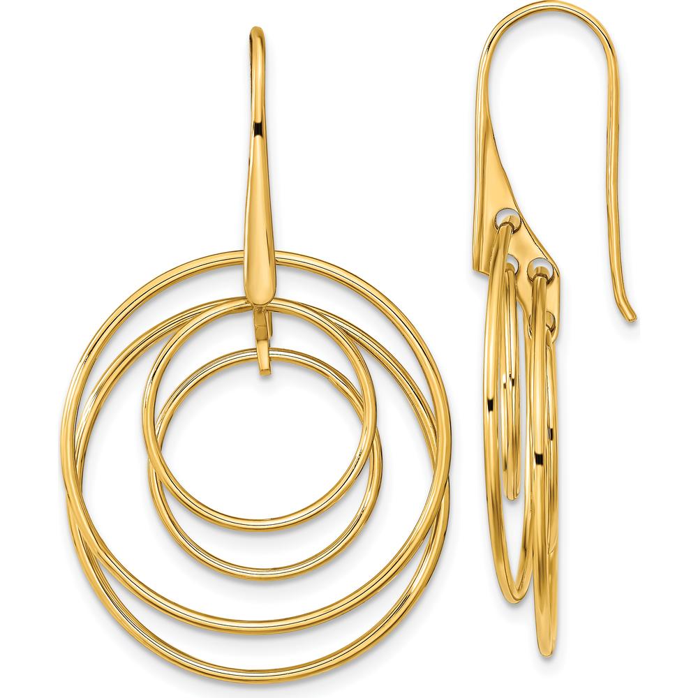 14K Yellow Gold Polished Circles Dangle Earrings - Elegant Drop Design by 0