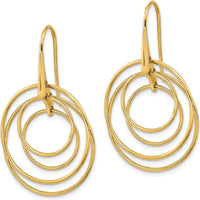 14K Yellow Gold Polished Circles Dangle Earrings - Elegant Drop Design by 0