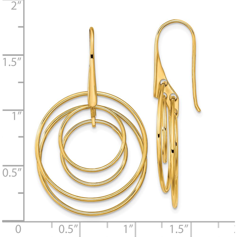 14K Yellow Gold Polished Circles Dangle Earrings - Elegant Drop Design by 0