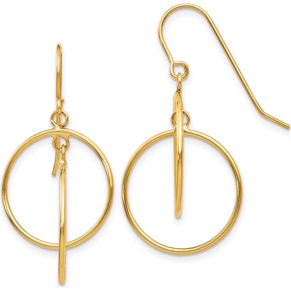 14K Yellow Gold Polished Circles Dangle Earrings - Elegant Drop Design by 0