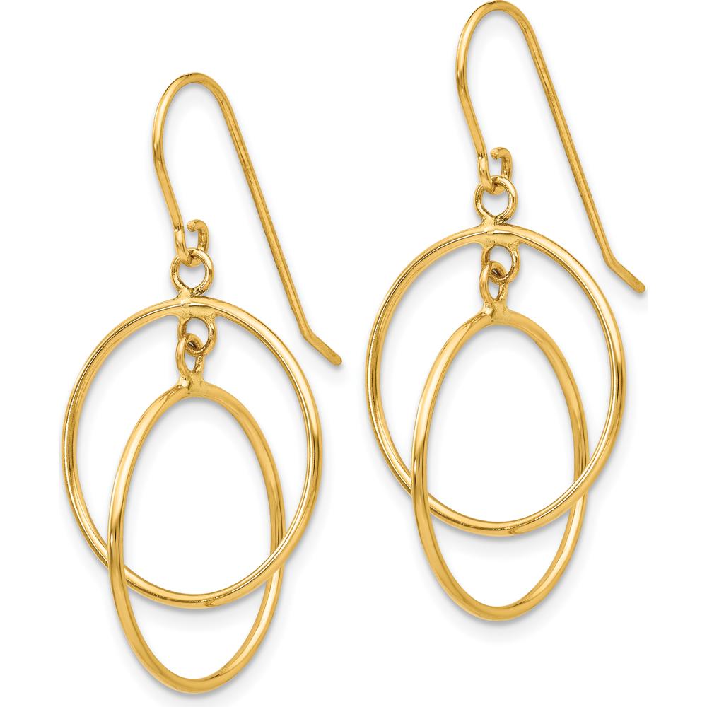 14K Yellow Gold Polished Circles Dangle Earrings - Elegant Drop Design by 0