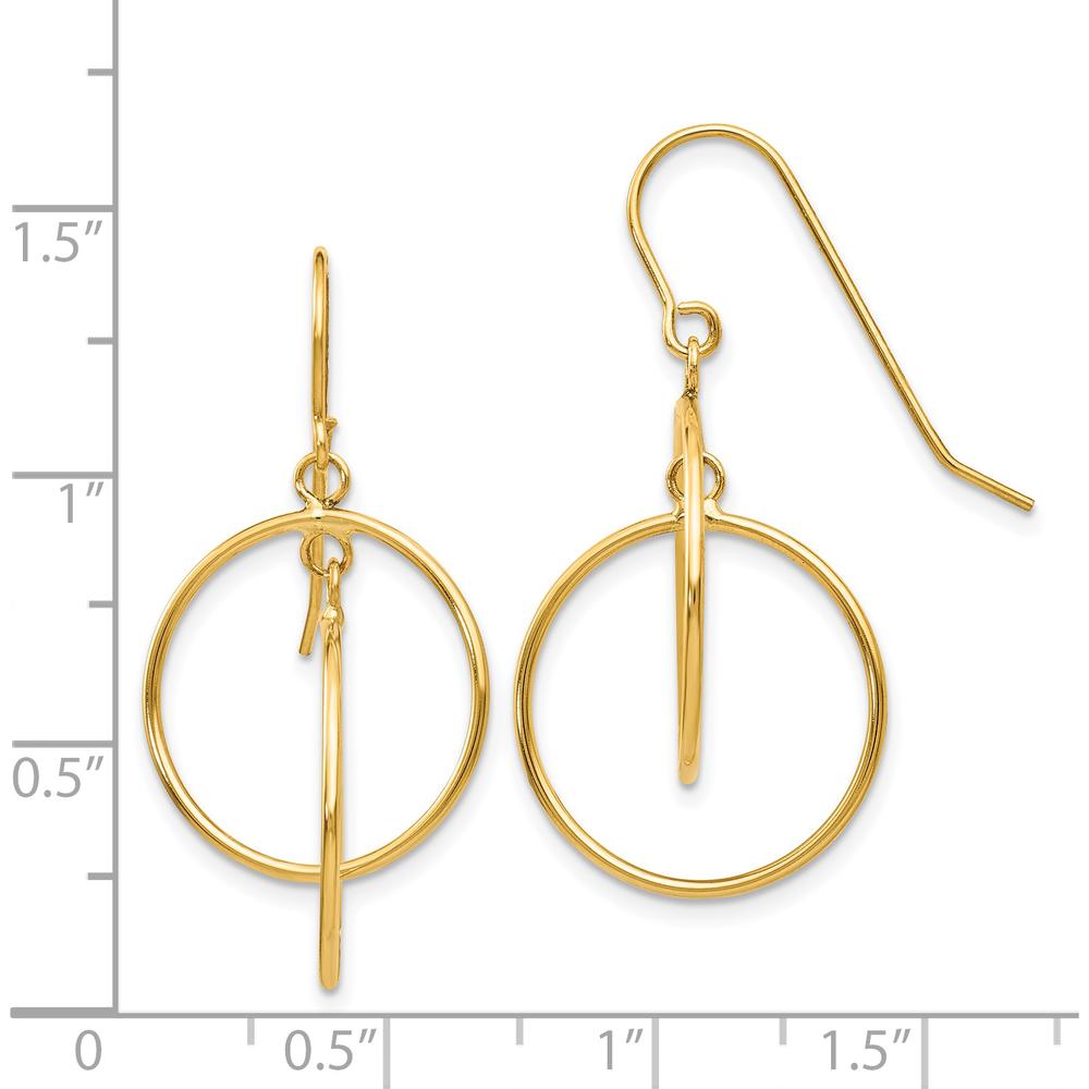 14K Yellow Gold Polished Circles Dangle Earrings - Elegant Drop Design by 0
