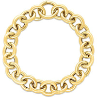 14K Yellow Gold Polished Circular Link Chain with Push-In Clasp - 7.5" Bracelet by Orozza Fine Jewelry