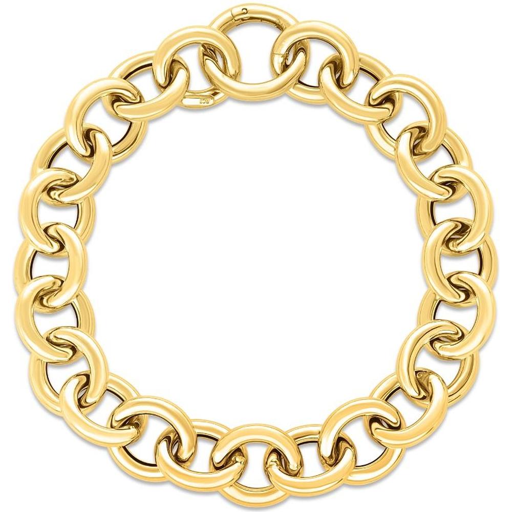 14K Yellow Gold Polished Circular Link Chain with Push-In Clasp - 7.5" Bracelet by Orozza Fine Jewelry