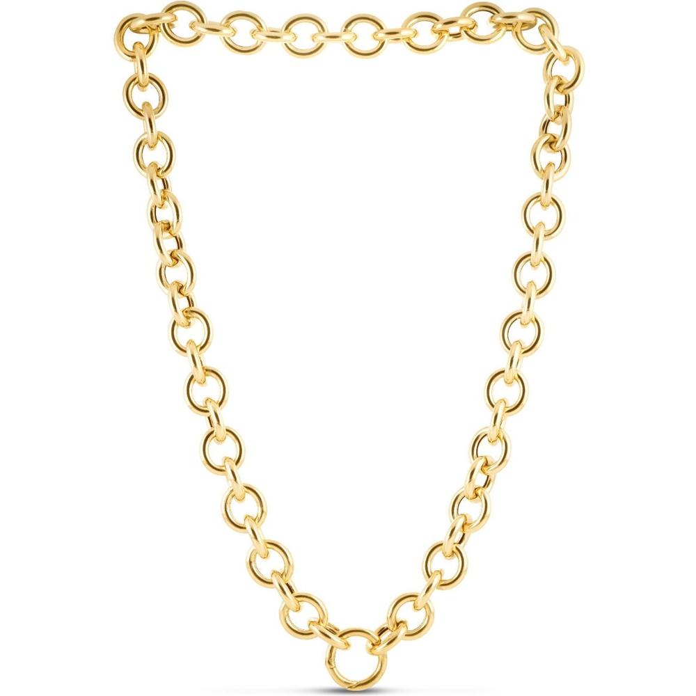14K Yellow Gold Polished Circular Link Chain with Push-In Clasp - 7.5" Bracelet by Orozza Fine Jewelry