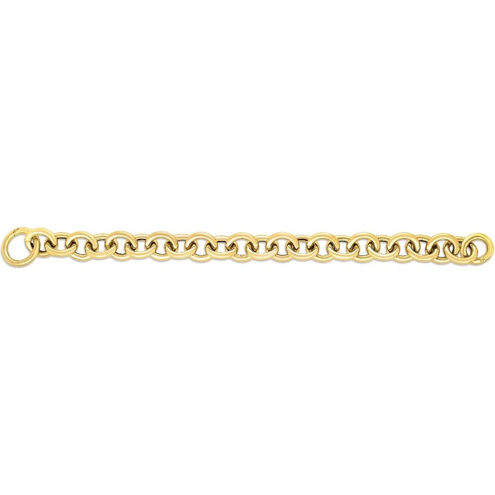 14K Yellow Gold Polished Circular Link Chain with Push-In Clasp - 7.5" Bracelet by Orozza Fine Jewelry