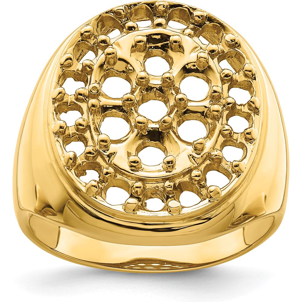 14K Yellow Gold Polished Circular Men's Diamond Ring Mounting with Prong Set Round Stones - 17 Stones Total by IBGoodman