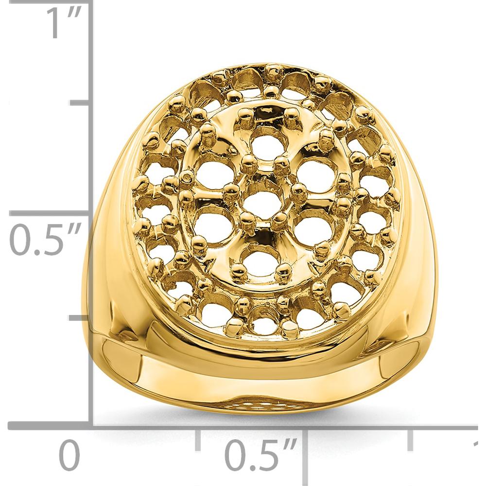 14K Yellow Gold Polished Circular Men's Diamond Ring Mounting with Prong Set Round Stones - 17 Stones Total by IBGoodman