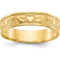 14K Yellow Gold Polished Claddagh Band Ring - 5mm Width by Oro Pregiato