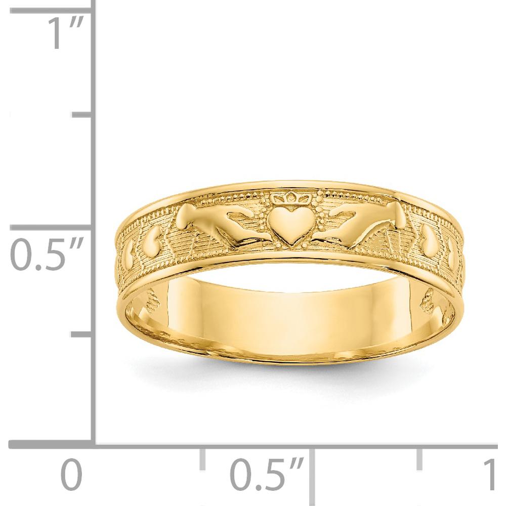 14K Yellow Gold Polished Claddagh Band Ring - 5mm Width by Oro Pregiato