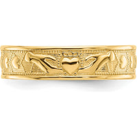 14K Yellow Gold Polished Claddagh Band Ring - 5mm Width by Oro Pregiato