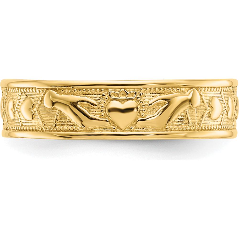 14K Yellow Gold Polished Claddagh Band Ring - 5mm Width by Oro Pregiato