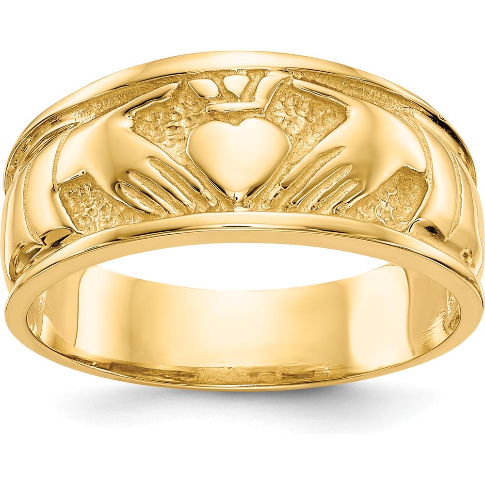 14K Yellow Gold Polished Claddagh Band Ring - 8mm Width by Oro Pregiato