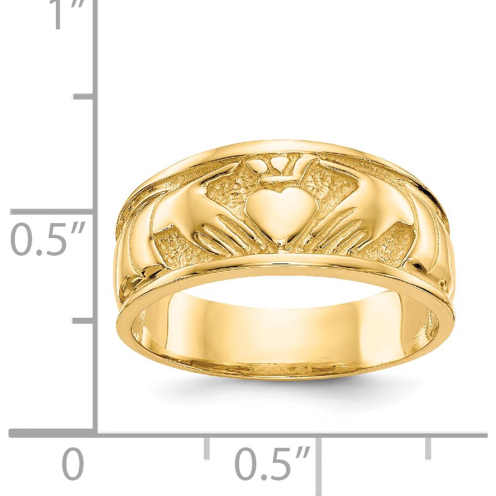14K Yellow Gold Polished Claddagh Band Ring - 8mm Width by Oro Pregiato