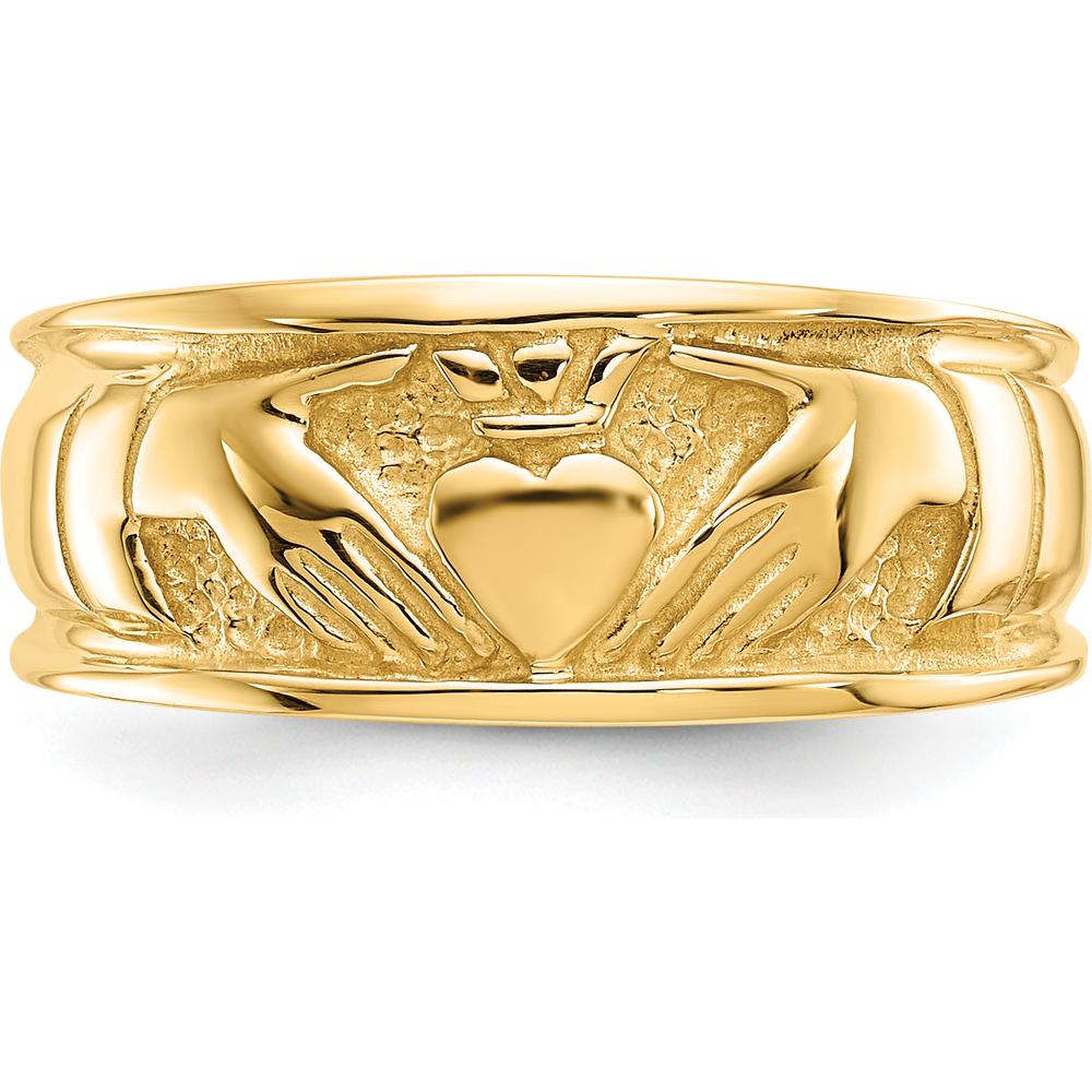 14K Yellow Gold Polished Claddagh Band Ring - 8mm Width by Oro Pregiato