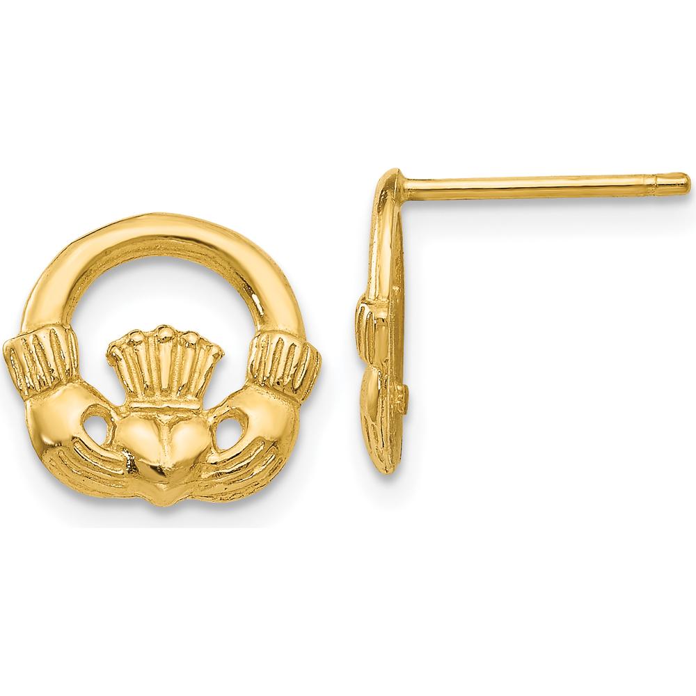 14K Yellow Gold Polished Claddagh Button Post Earrings by 0