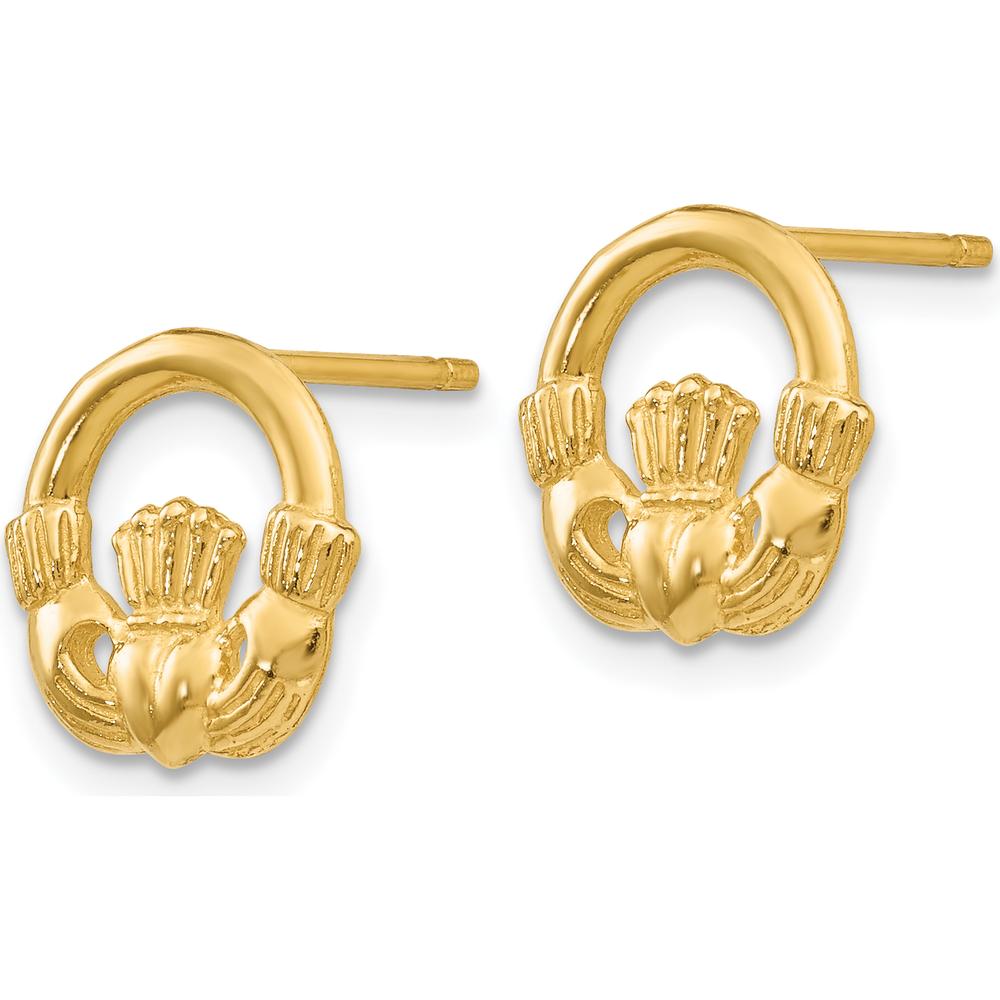 14K Yellow Gold Polished Claddagh Button Post Earrings by 0