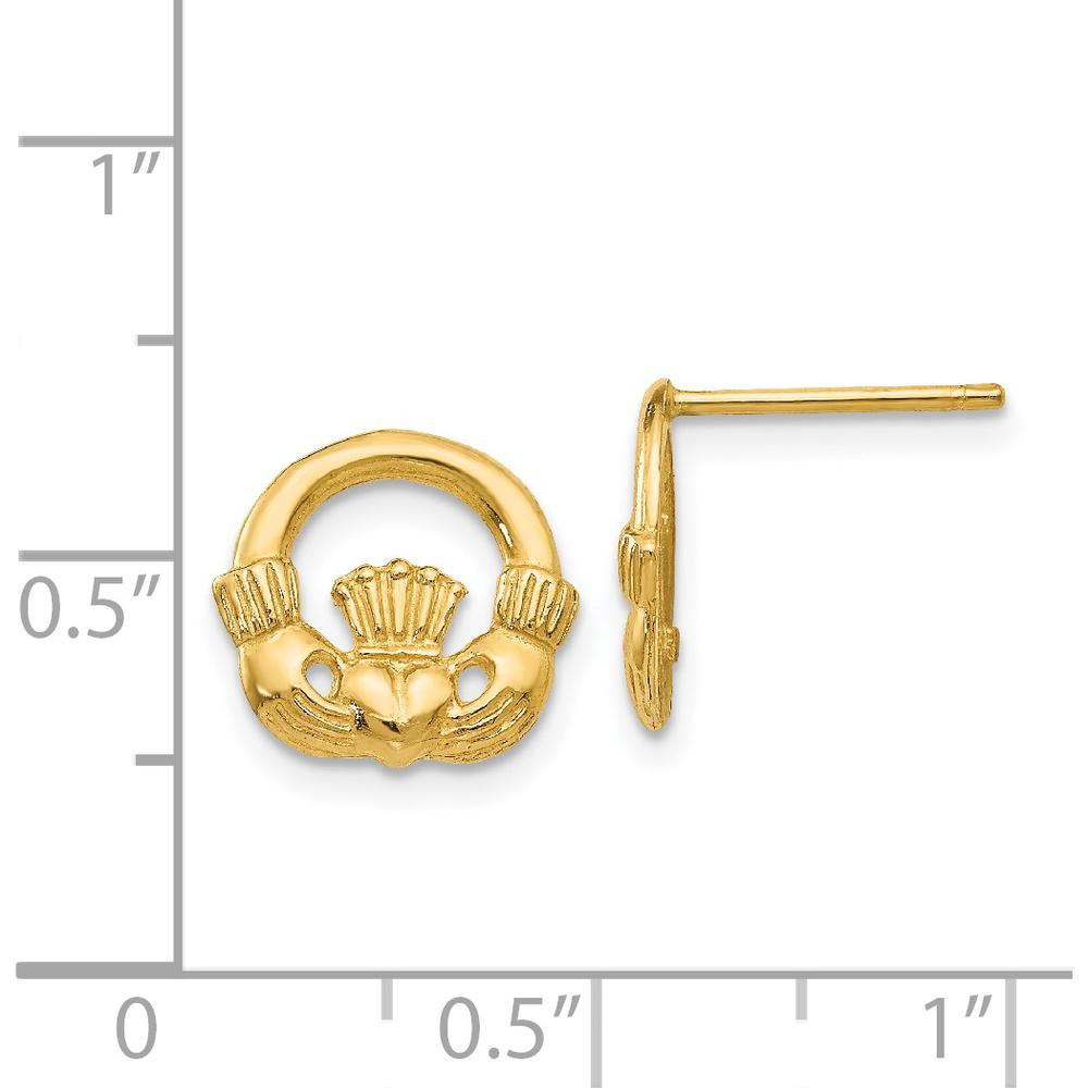 14K Yellow Gold Polished Claddagh Button Post Earrings by 0