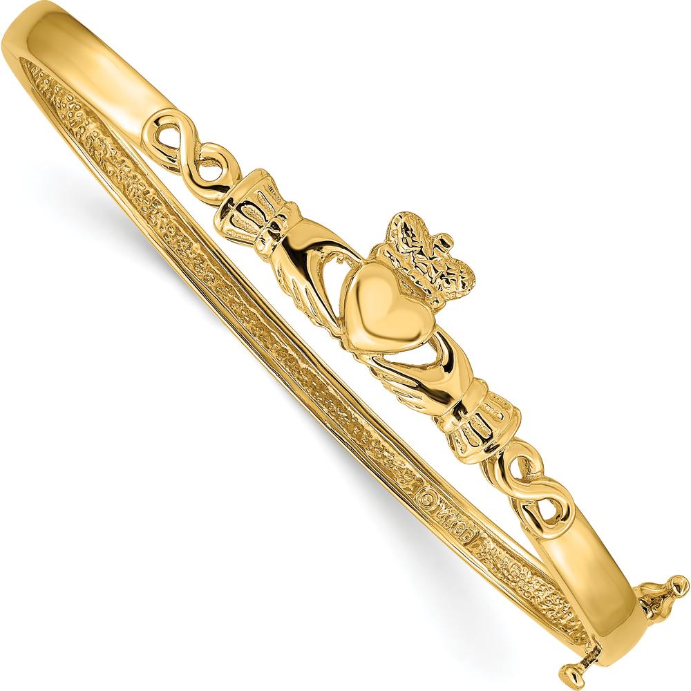 14K Yellow Gold Polished Claddagh Hinged Oval Bangle Bracelet - 7 in Length by Oro Pregiato