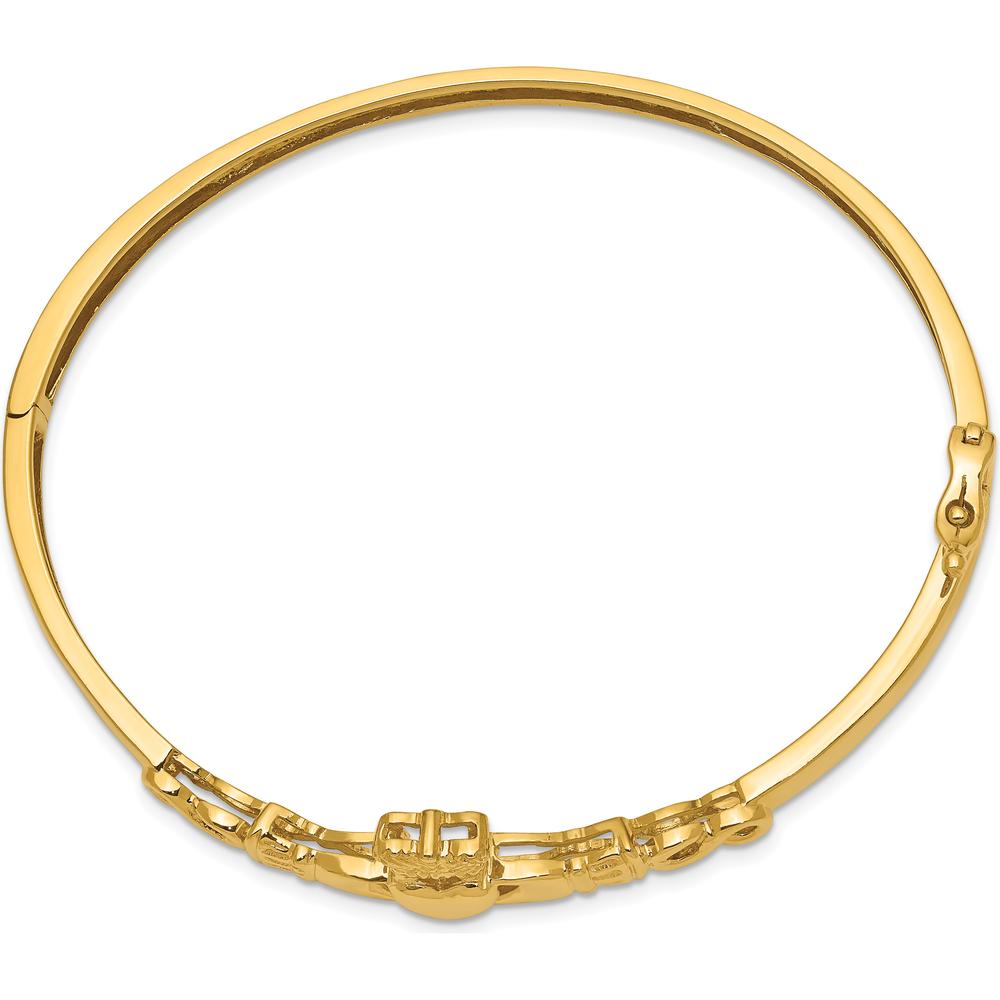 14K Yellow Gold Polished Claddagh Hinged Oval Bangle Bracelet - 7 in Length by Oro Pregiato