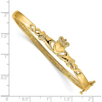 14K Yellow Gold Polished Claddagh Hinged Oval Bangle Bracelet - 7 in Length by Oro Pregiato