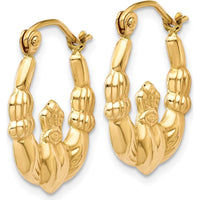 14K Yellow Gold Polished Claddagh Hoop Earrings - 10mm Hoop Width by 0