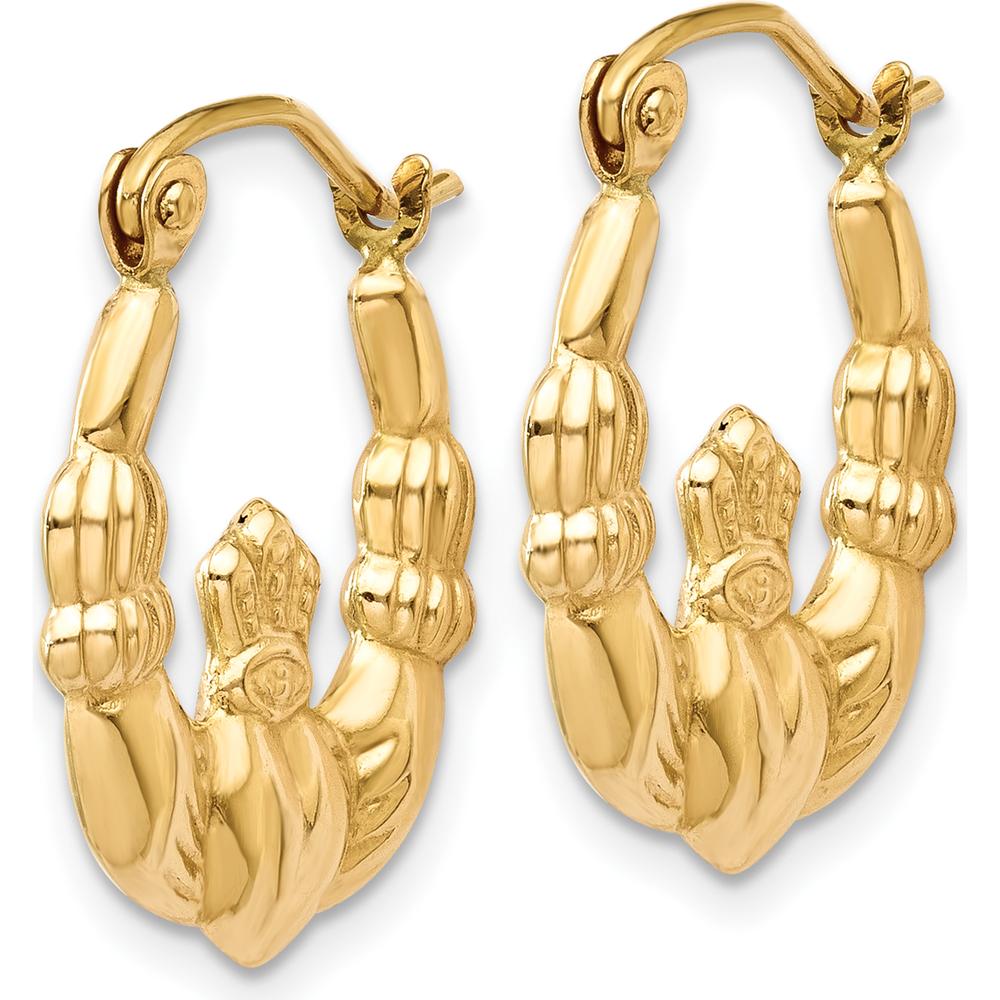 14K Yellow Gold Polished Claddagh Hoop Earrings - 10mm Hoop Width by 0
