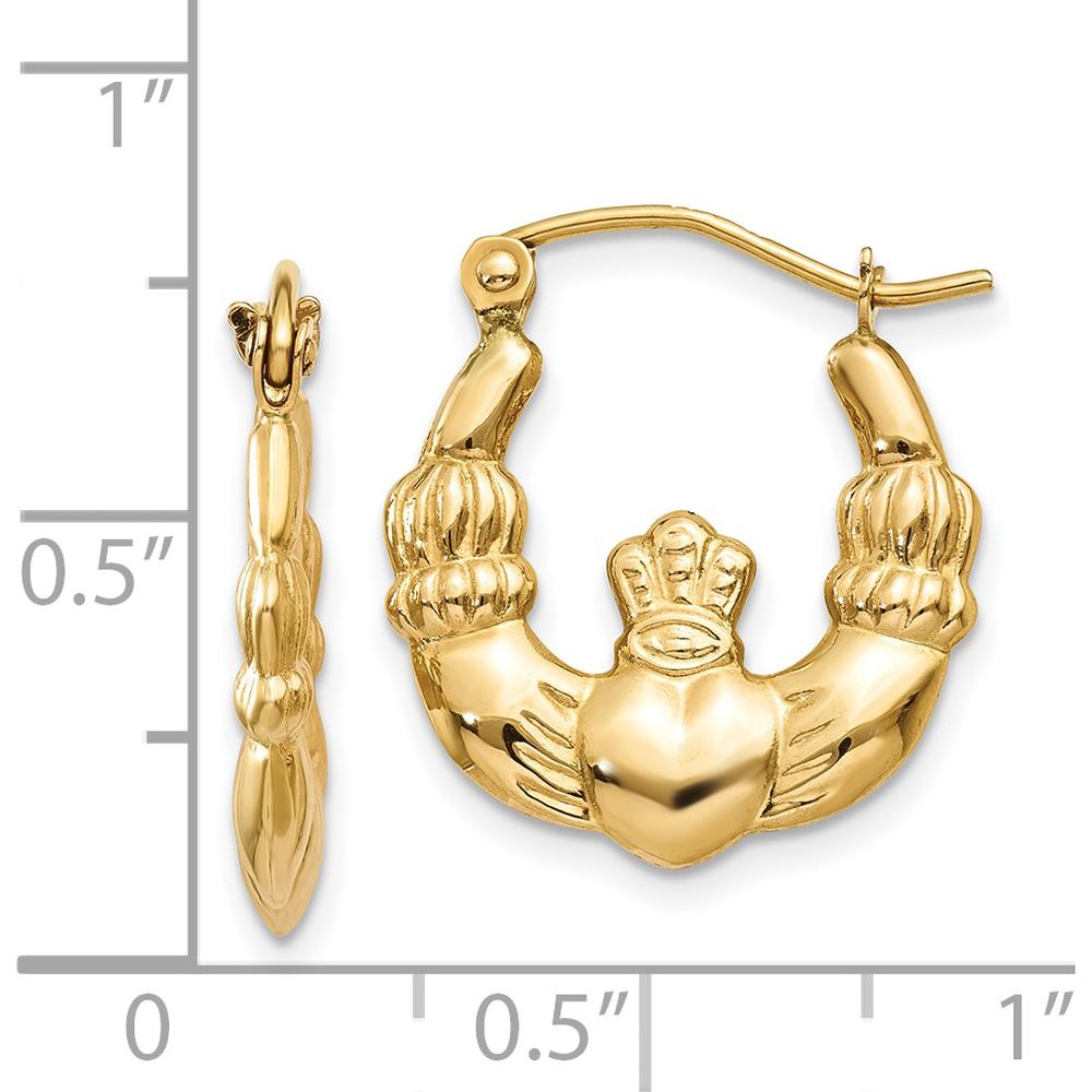 14K Yellow Gold Polished Claddagh Hoop Earrings - 10mm Hoop Width by 0