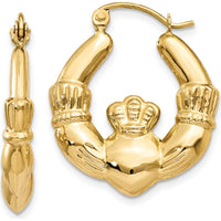 14K Yellow Gold Polished Claddagh Hoop Earrings - 10mm Length, 3mm Width by 0