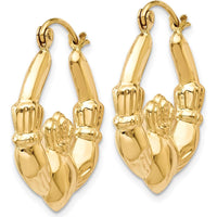 14K Yellow Gold Polished Claddagh Hoop Earrings - 10mm Length, 3mm Width by 0