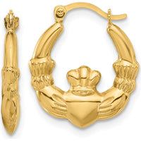 14K Yellow Gold Polished Claddagh Hoop Earrings - 18.2mm Length by Oro Pregiato