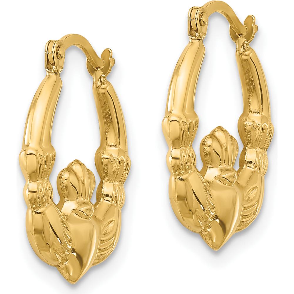 14K Yellow Gold Polished Claddagh Hoop Earrings - 18.2mm Length by Oro Pregiato