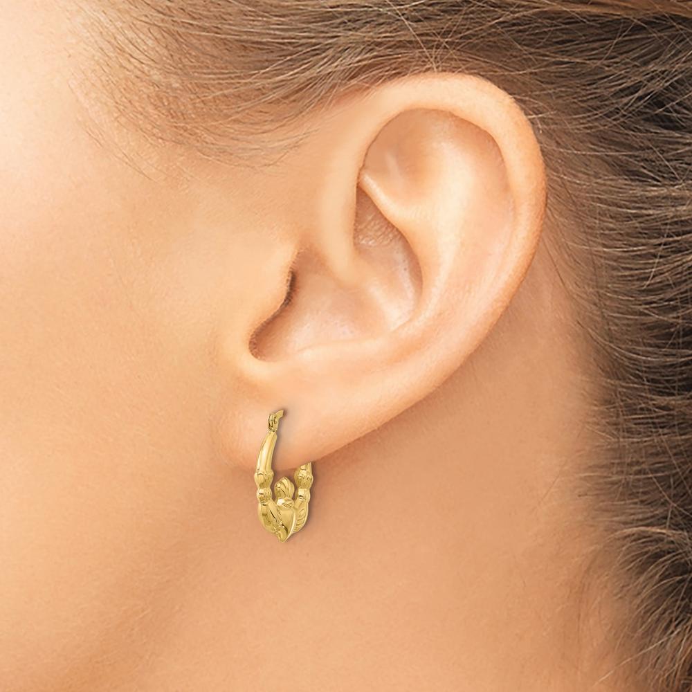14K Yellow Gold Polished Claddagh Hoop Earrings - 18.2mm Length by Oro Pregiato