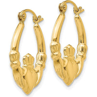 14K Yellow Gold Polished Claddagh Hoop Earrings - Classic Design and Secure Closure by 0