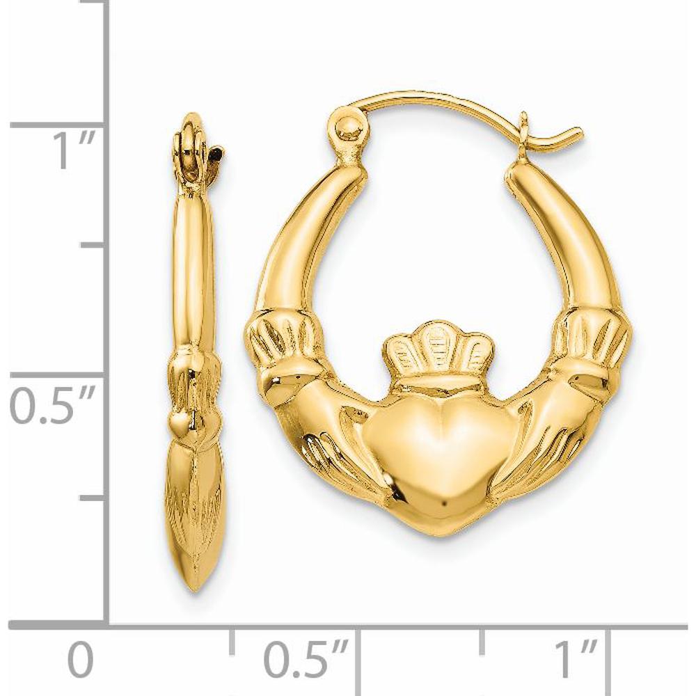 14K Yellow Gold Polished Claddagh Hoop Earrings - Classic Design and Secure Closure by 0