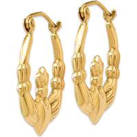 14K Yellow Gold Polished Claddagh Hoop Earrings - Symbolic Heart & Crown Design by 0
