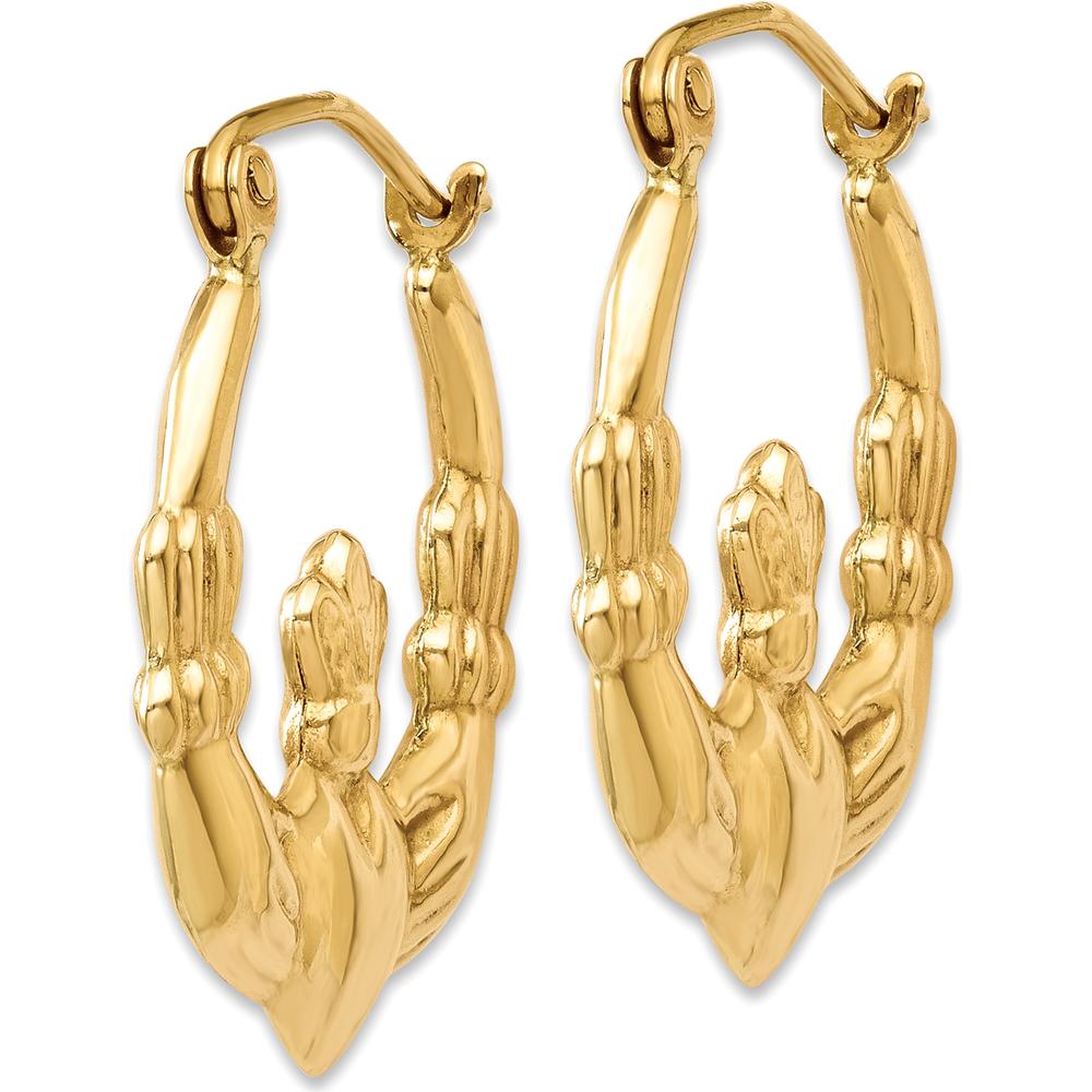 14K Yellow Gold Polished Claddagh Hoop Earrings - Symbolic Heart & Crown Design by 0