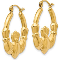 14K Yellow Gold Polished Claddagh Hoop Earrings with Heart and Crown Design by 0