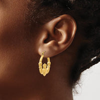 14K Yellow Gold Polished Claddagh Hoop Earrings with Heart and Crown Design by 0