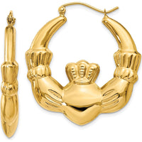 14K Yellow Gold Polished Claddagh Hoop Earrings with Shrimp Style Closure by 0