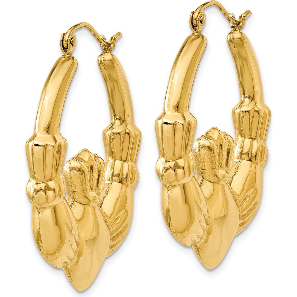 14K Yellow Gold Polished Claddagh Hoop Earrings with Shrimp Style Closure by 0