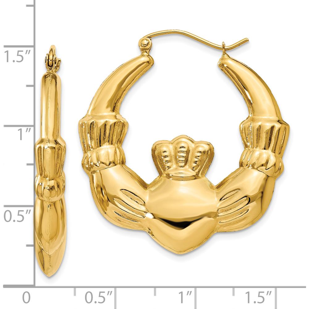 14K Yellow Gold Polished Claddagh Hoop Earrings with Shrimp Style Closure by 0