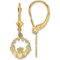 14K Yellow Gold Polished Claddagh Leverback Drop Earrings by 0