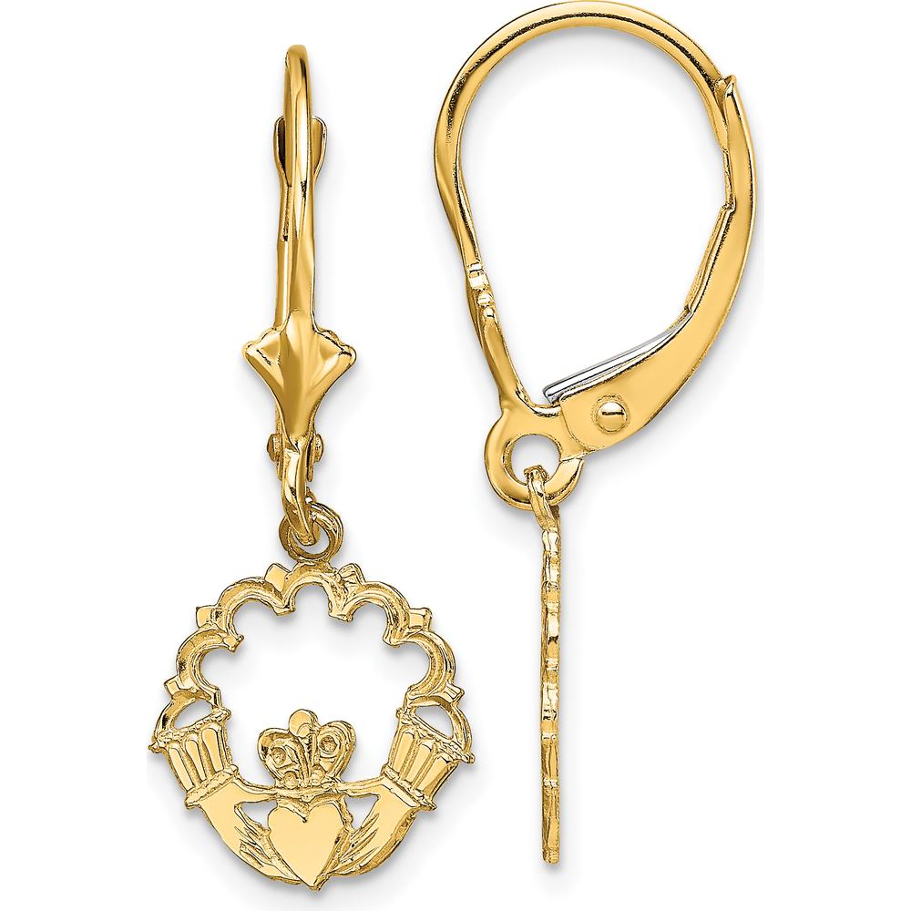 14K Yellow Gold Polished Claddagh Leverback Drop Earrings by 0
