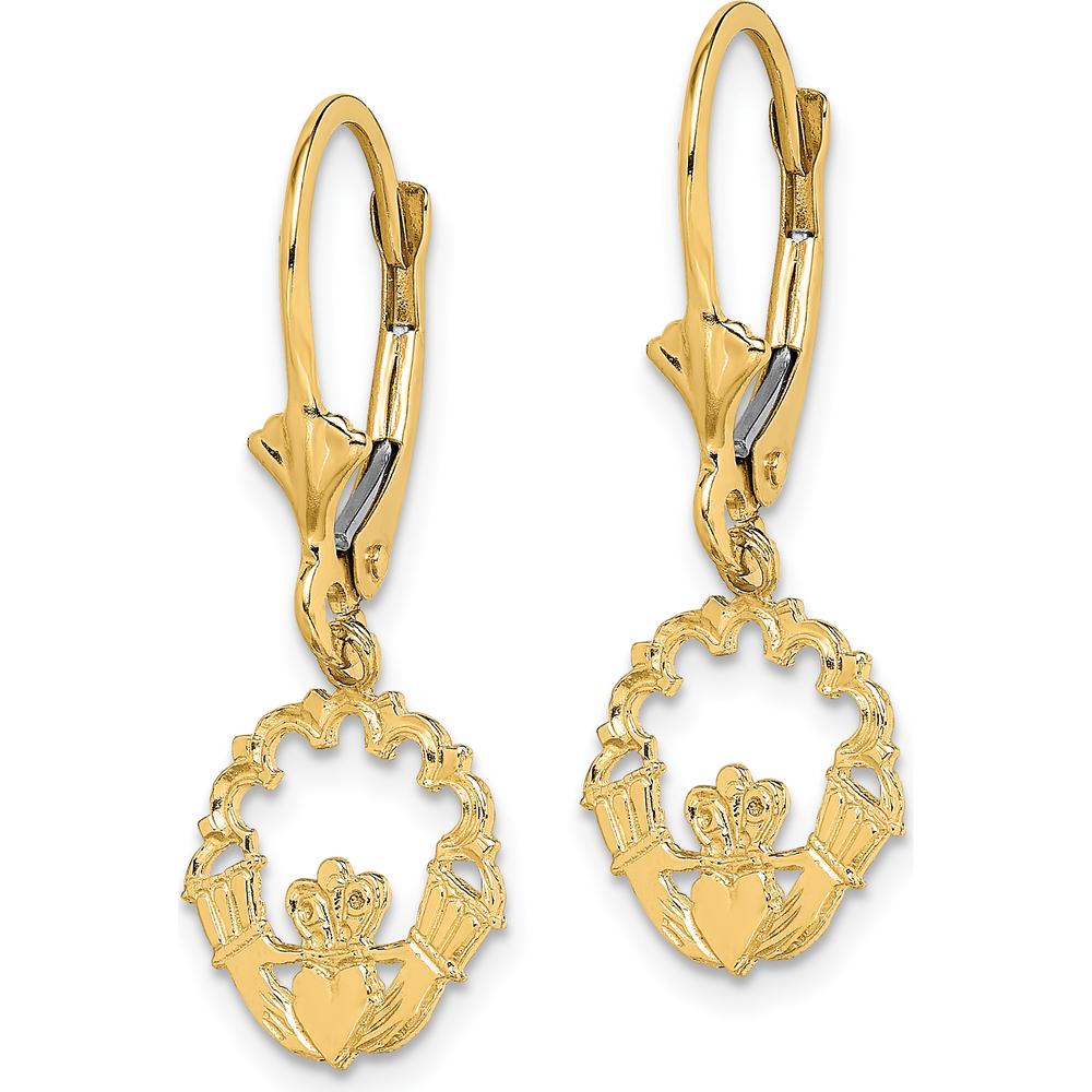 14K Yellow Gold Polished Claddagh Leverback Drop Earrings by 0