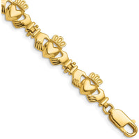 14K Yellow Gold Polished Claddagh Link Bracelet with Heart, Hands, and Crown Motif - 7 inches by Oro Pregiato