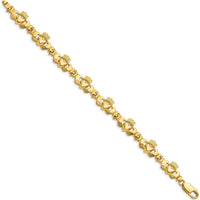 14K Yellow Gold Polished Claddagh Link Bracelet with Heart, Hands, and Crown Motif - 7 inches by Oro Pregiato