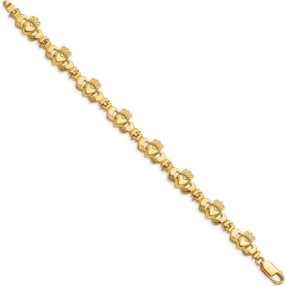 14K Yellow Gold Polished Claddagh Link Bracelet with Heart, Hands, and Crown Motif - 7 inches by Oro Pregiato