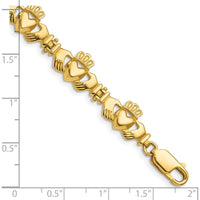 14K Yellow Gold Polished Claddagh Link Bracelet with Heart, Hands, and Crown Motif - 7 inches by Oro Pregiato